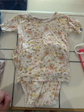 Girls Floral Cotton Pajama Set - Cream, Pink & Yellow